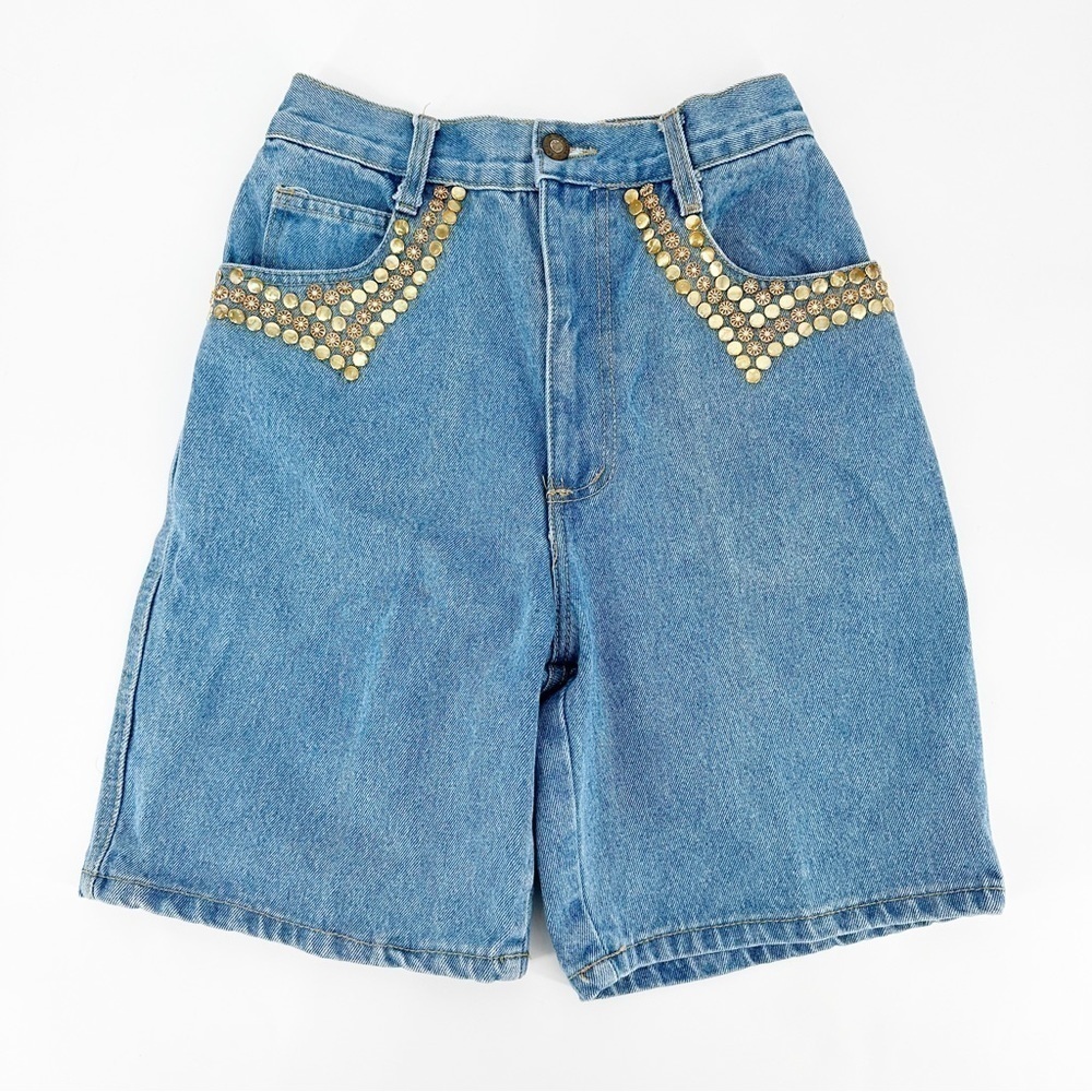 Vintage Monique Bedazzled High Rise Denim Shorts Size 25
